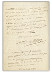 Alfred de Vigny Autograph Letter Signed -- ''...There comes to me a young actor...the Prodigal Son...''
